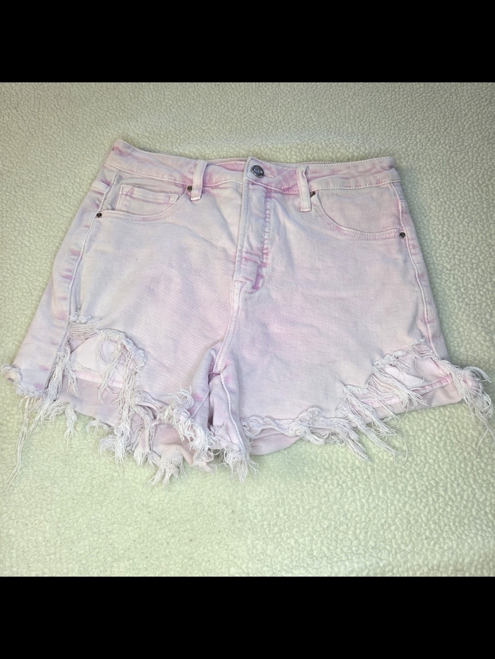 Risen Size M Medium Pink Frayed Hem Women's Denim Shorts